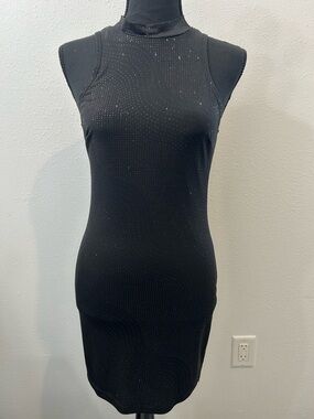 Speechless Black Sleeveless Mock-Neck Mini Dress with Subtle Sparkle
